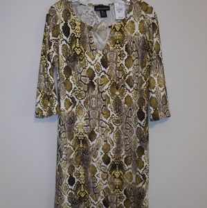 Tan and gold print dress